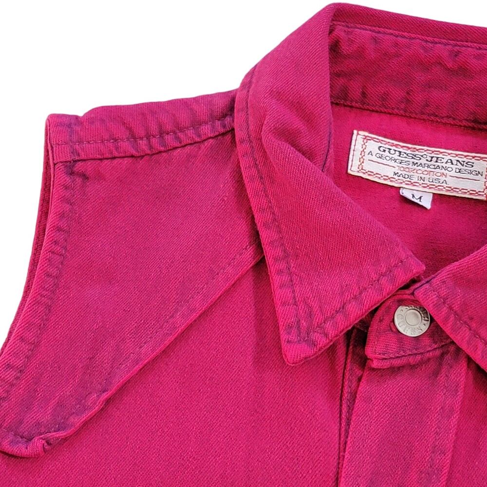 Vintage Guess Sleeveless Shirt Womens Medium Acid Wash Denim Pink Western USA‎ - Picture 7 of 14